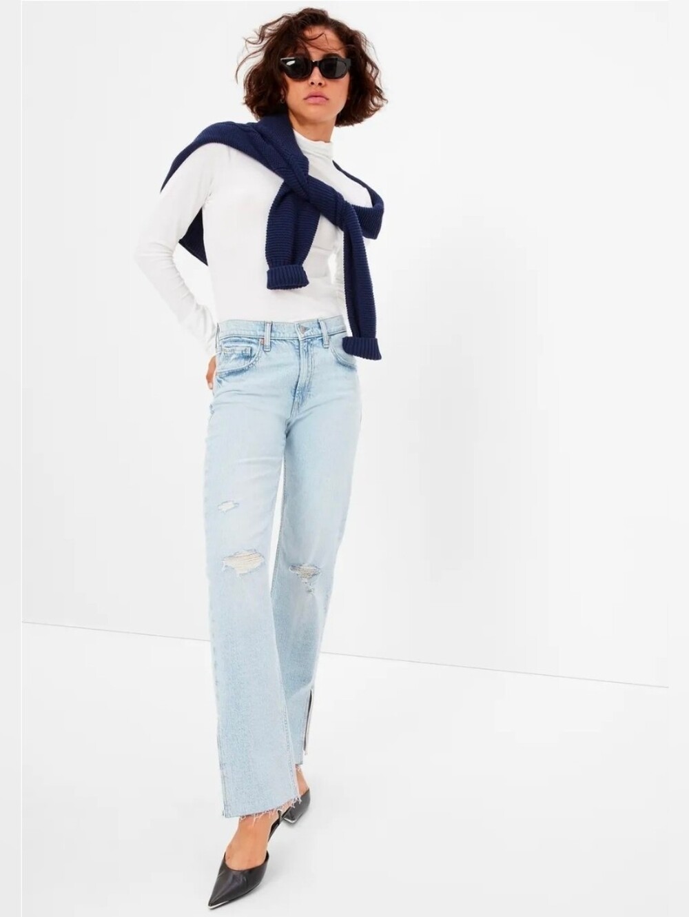❤️ GAP 90's LOOSE RELAXED STRAIGHT MID RISE SPLIT HEM JEANS, LIGHTWEIGHT, 2 (26)